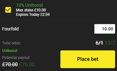 Unibet Bet Builder Uniboost on Bet Slip
