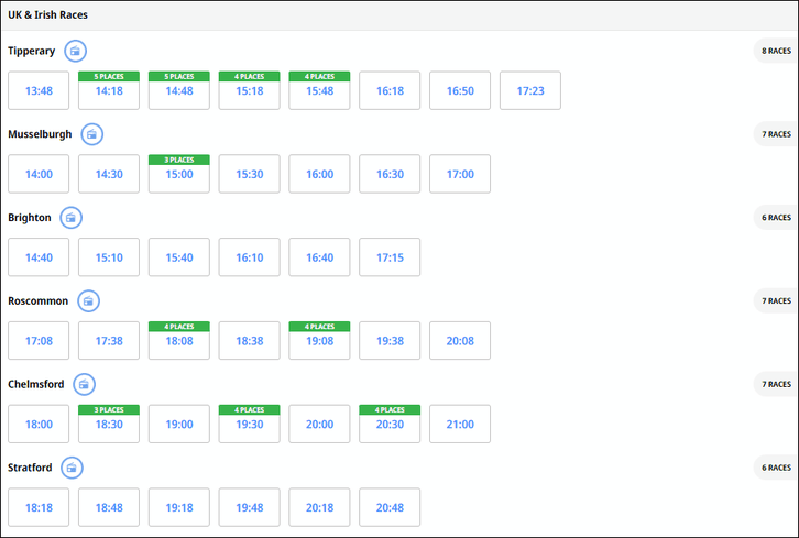 Betfred Horse Race Selection Screenshot