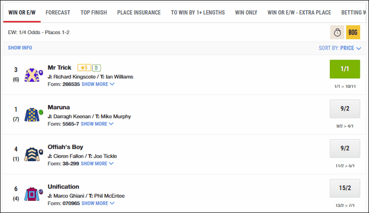 Horse Betting Card with BOG